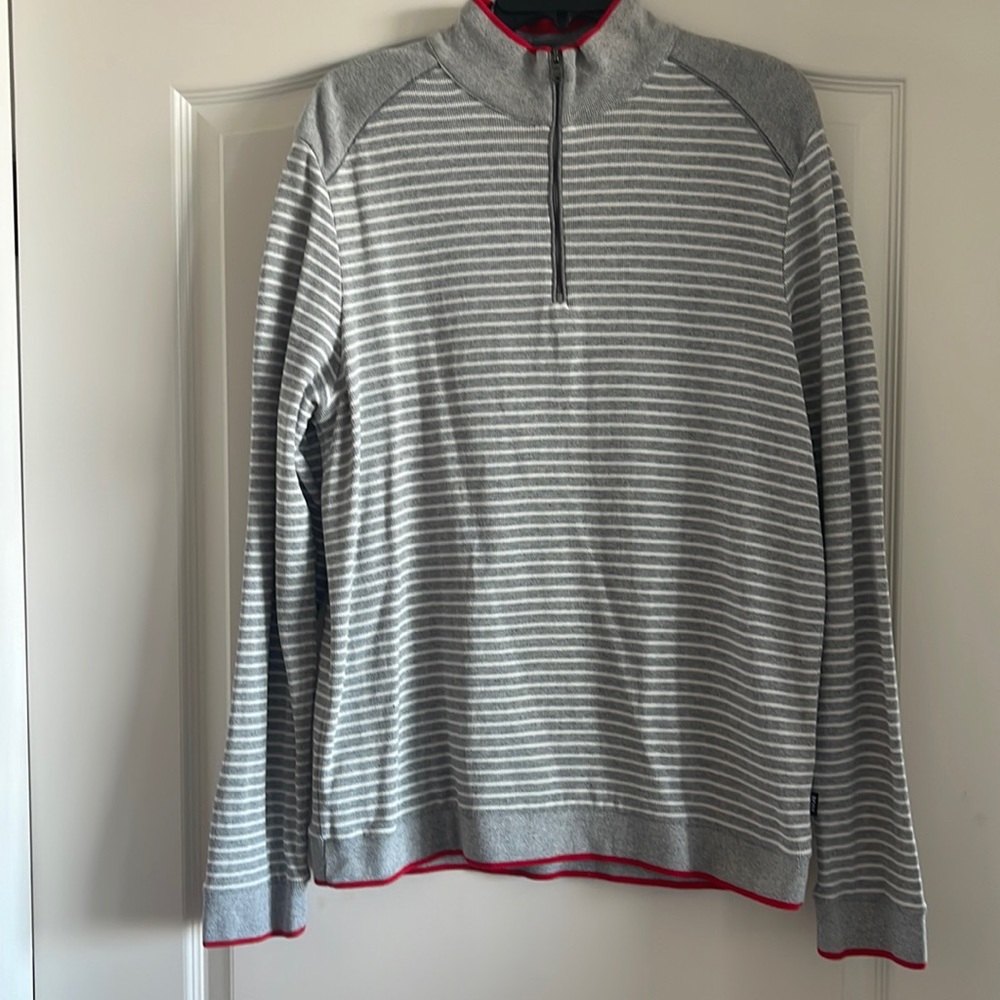 Hugo Boss Striped Quarter Zip Pullover Sweatshirt